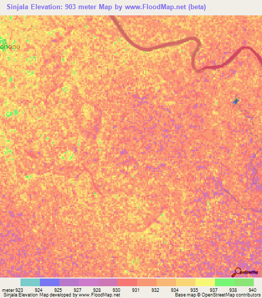 Sinjala,Namibia Elevation Map
