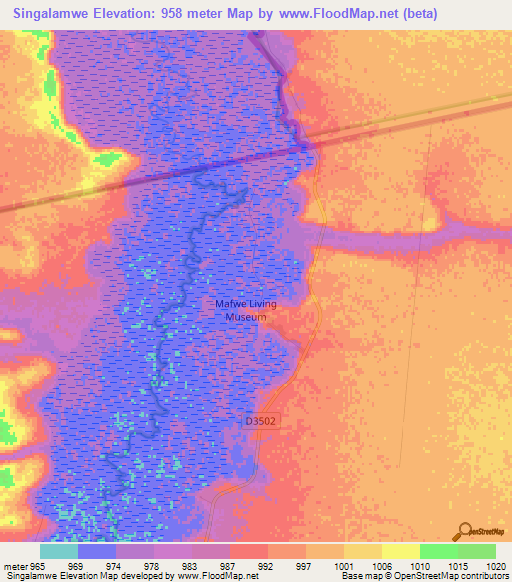 Singalamwe,Namibia Elevation Map