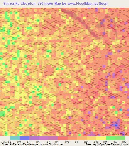 Simassiku,Namibia Elevation Map