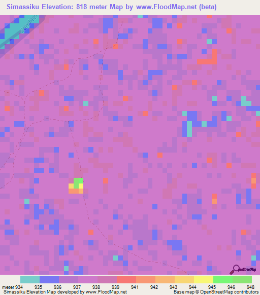 Simassiku,Namibia Elevation Map