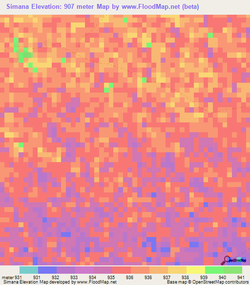 Simana,Namibia Elevation Map