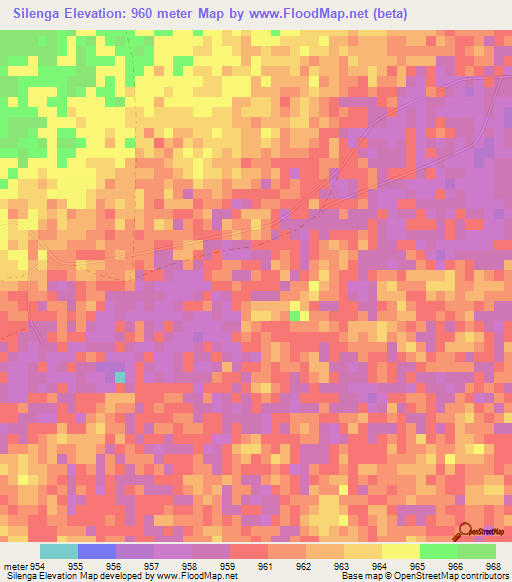 Silenga,Namibia Elevation Map