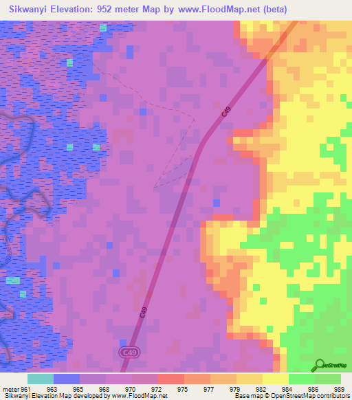Sikwanyi,Namibia Elevation Map