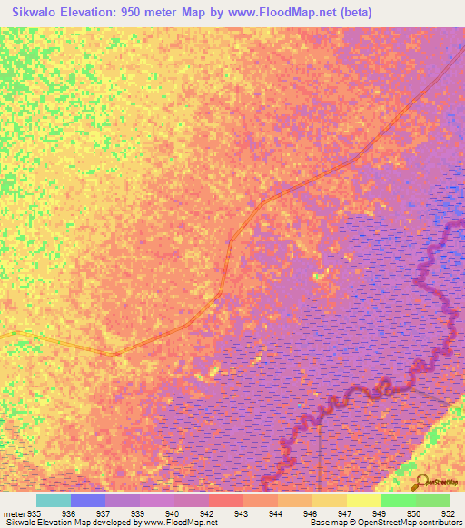 Sikwalo,Namibia Elevation Map