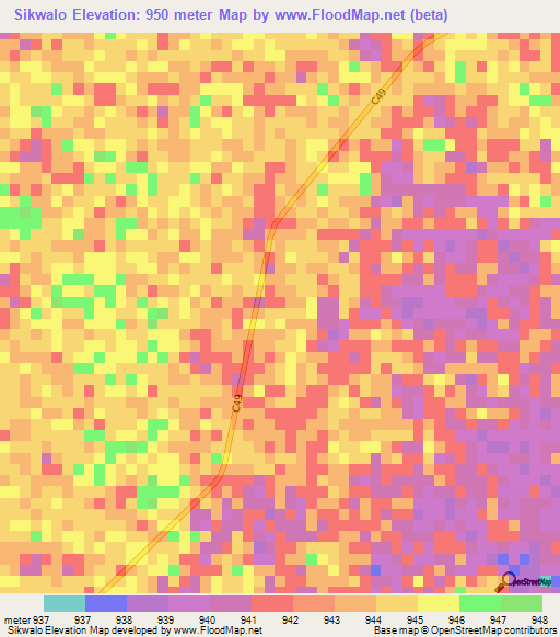 Sikwalo,Namibia Elevation Map