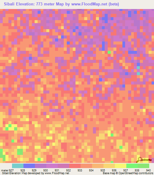 Sibali,Namibia Elevation Map