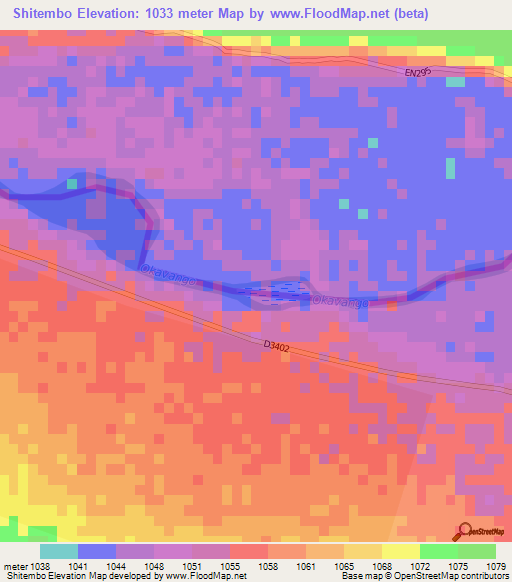 Shitembo,Namibia Elevation Map