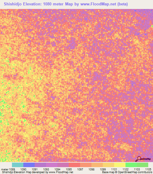 Shishidjo,Namibia Elevation Map
