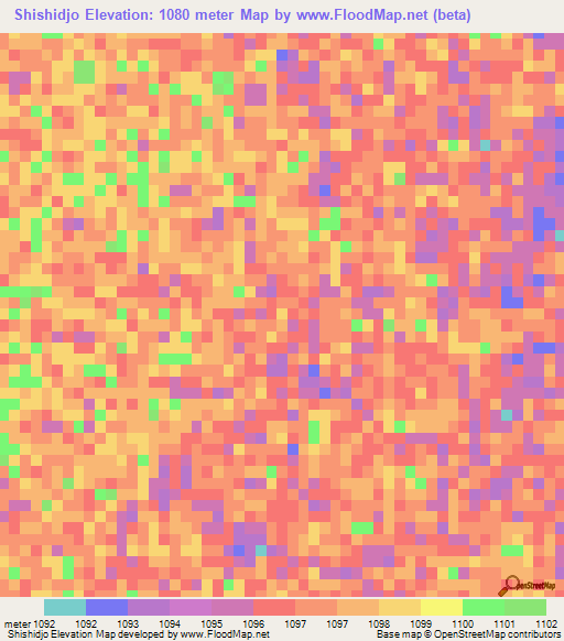Shishidjo,Namibia Elevation Map