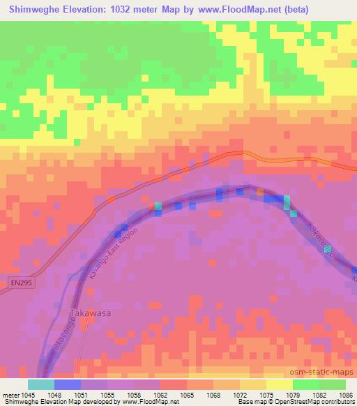 Shimweghe,Namibia Elevation Map