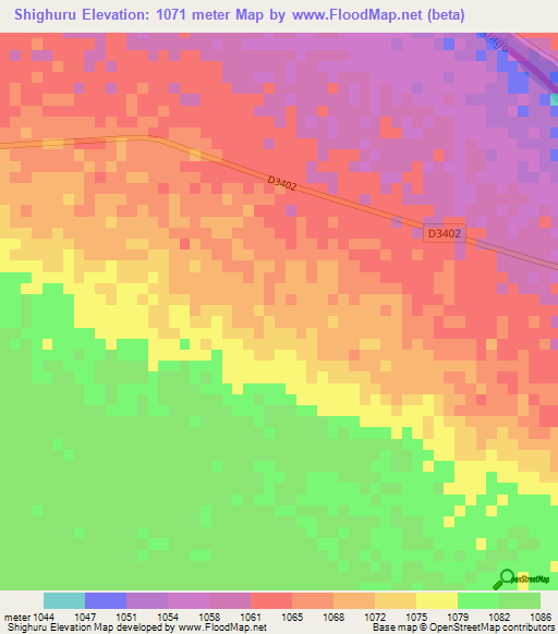 Shighuru,Namibia Elevation Map
