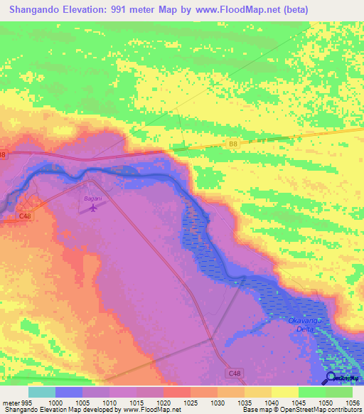 Shangando,Namibia Elevation Map