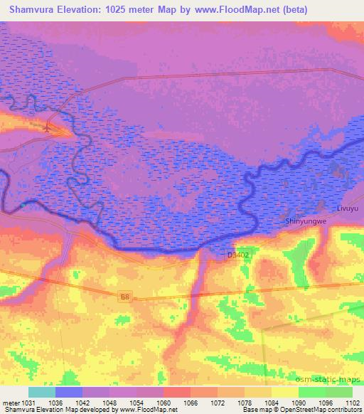 Shamvura,Namibia Elevation Map