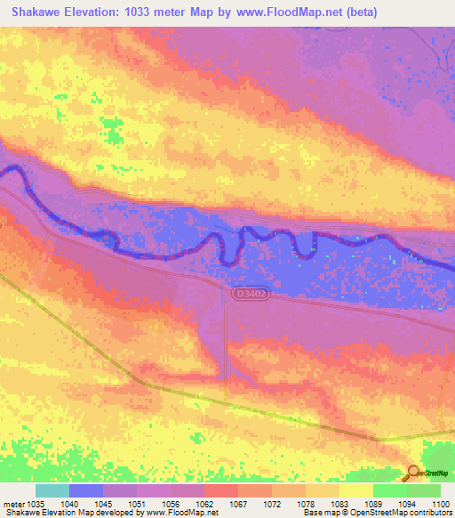 Shakawe,Namibia Elevation Map