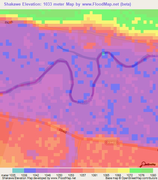 Shakawe,Namibia Elevation Map