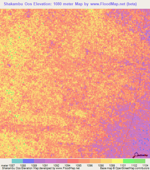 Shakambu Oos,Namibia Elevation Map