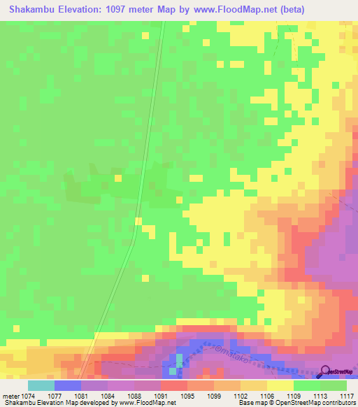 Shakambu,Namibia Elevation Map