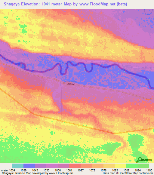 Shagaya,Namibia Elevation Map