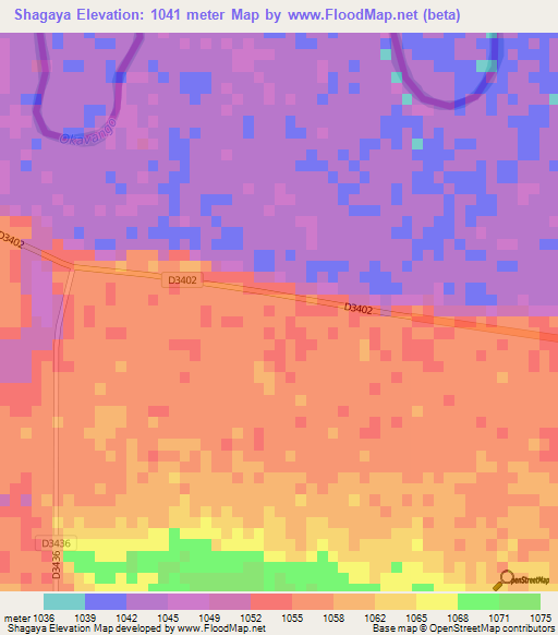 Shagaya,Namibia Elevation Map