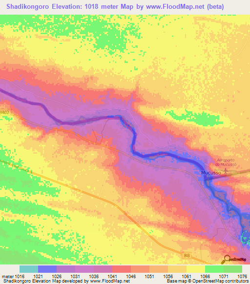 Shadikongoro,Namibia Elevation Map