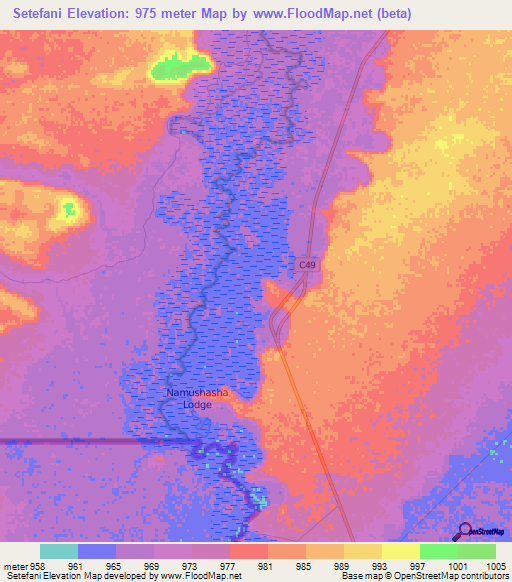Setefani,Namibia Elevation Map