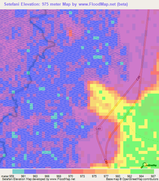 Setefani,Namibia Elevation Map