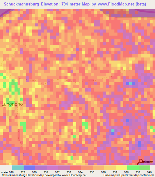 Schuckmannsburg,Namibia Elevation Map