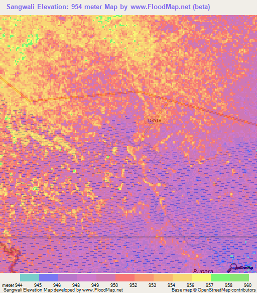 Sangwali,Namibia Elevation Map