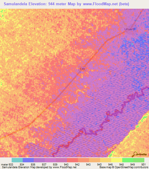 Samulandela,Namibia Elevation Map