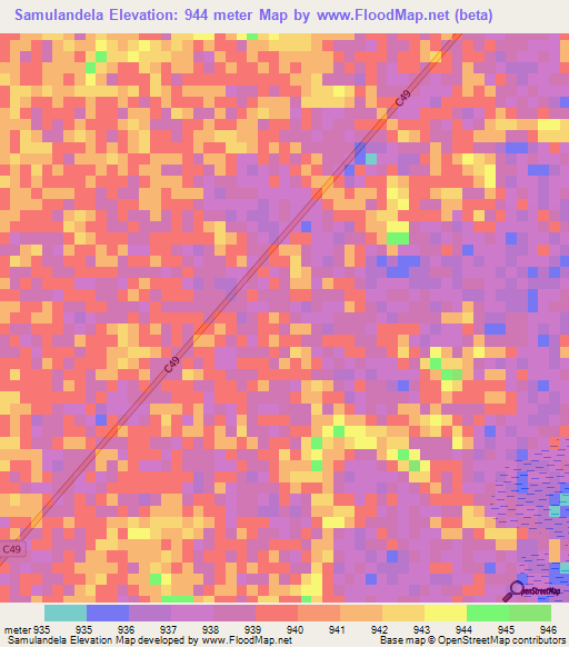 Samulandela,Namibia Elevation Map