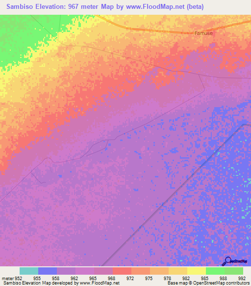 Sambiso,Namibia Elevation Map
