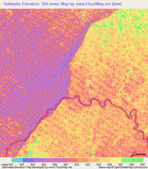 Sakfweba,Namibia Elevation Map