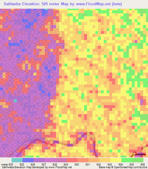 Sakfweba,Namibia Elevation Map