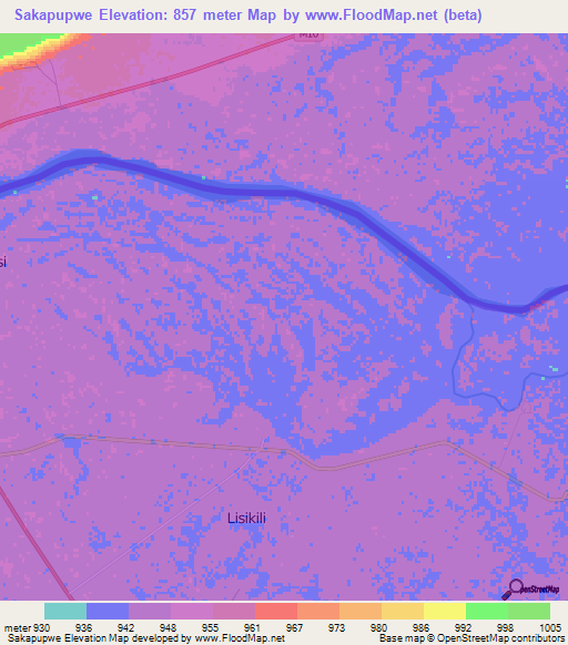 Sakapupwe,Namibia Elevation Map