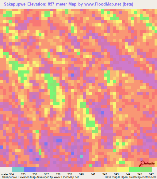 Sakapupwe,Namibia Elevation Map