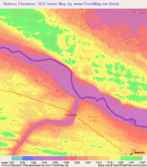 Ruhuru,Namibia Elevation Map