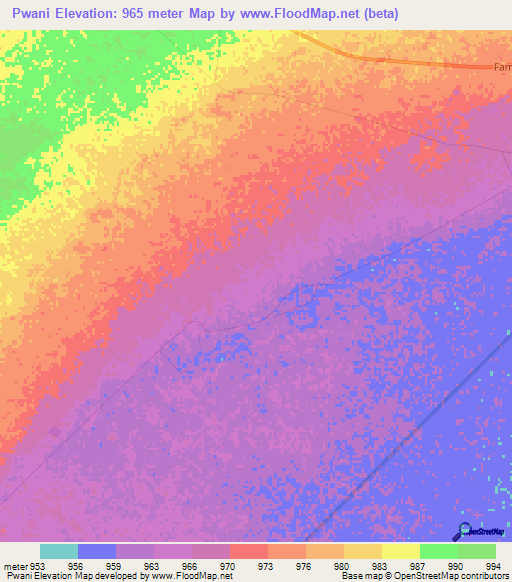 Pwani,Namibia Elevation Map