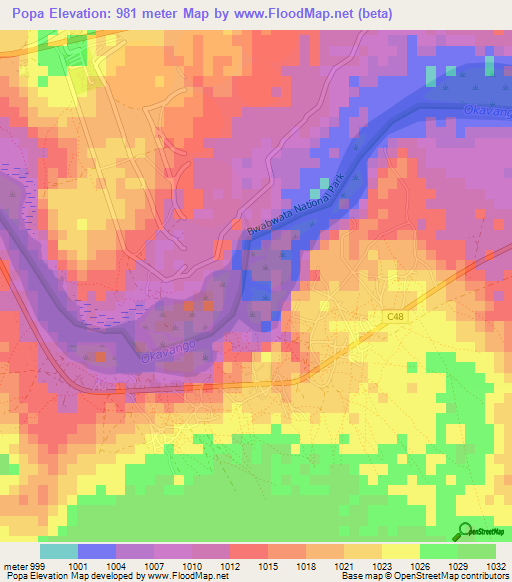 Popa,Namibia Elevation Map