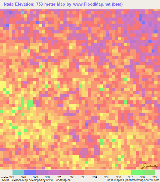 Ntela,Namibia Elevation Map