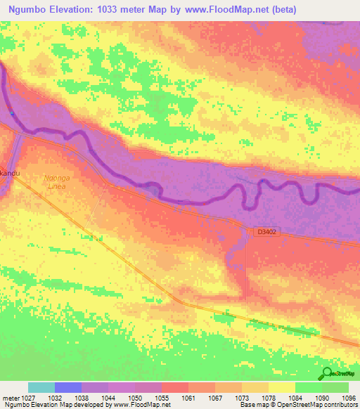 Ngumbo,Namibia Elevation Map