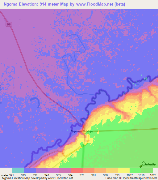 Ngoma,Namibia Elevation Map