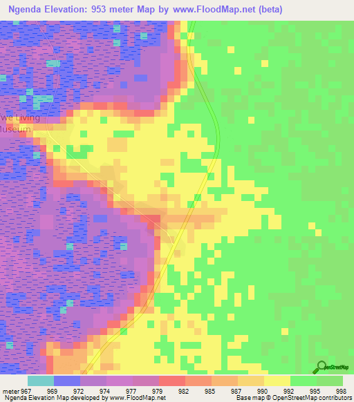 Ngenda,Namibia Elevation Map