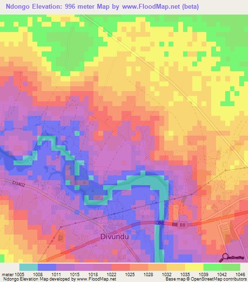 Ndongo,Namibia Elevation Map