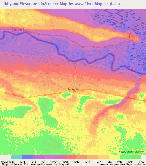 Ndiyona,Namibia Elevation Map
