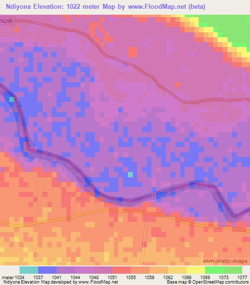 Ndiyona,Namibia Elevation Map