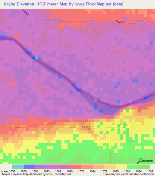 Nayita,Namibia Elevation Map