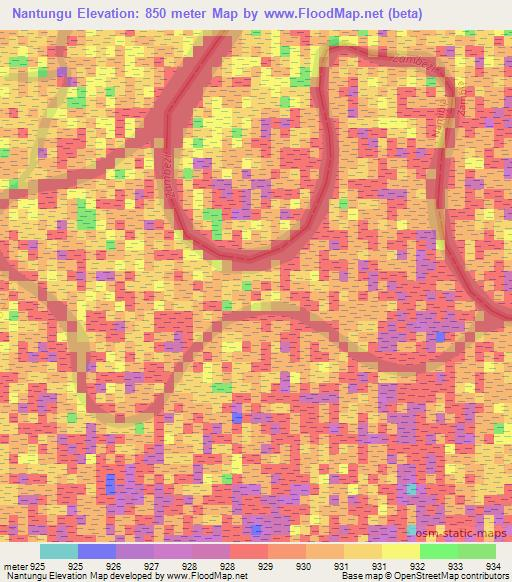 Nantungu,Namibia Elevation Map