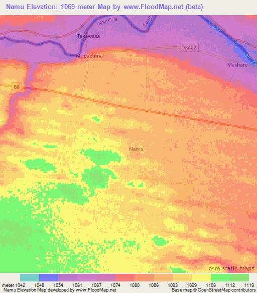 Namu,Namibia Elevation Map