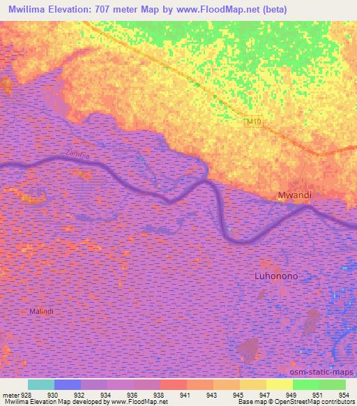 Mwilima,Namibia Elevation Map