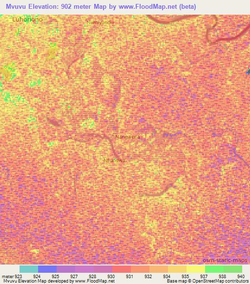 Mvuvu,Namibia Elevation Map